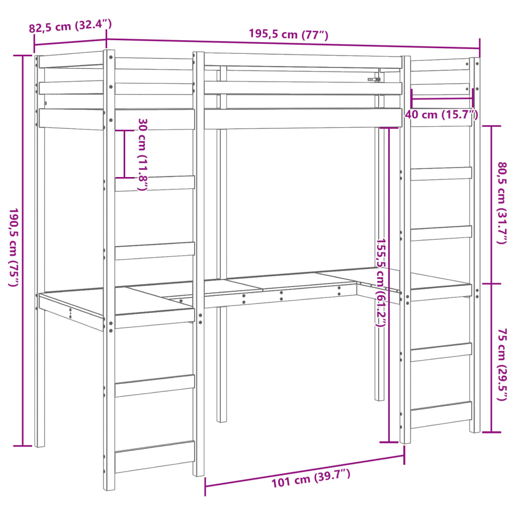 Giroletto Soppalco senza Materasso Marrone Cera 75x190cm Pino | homemem39