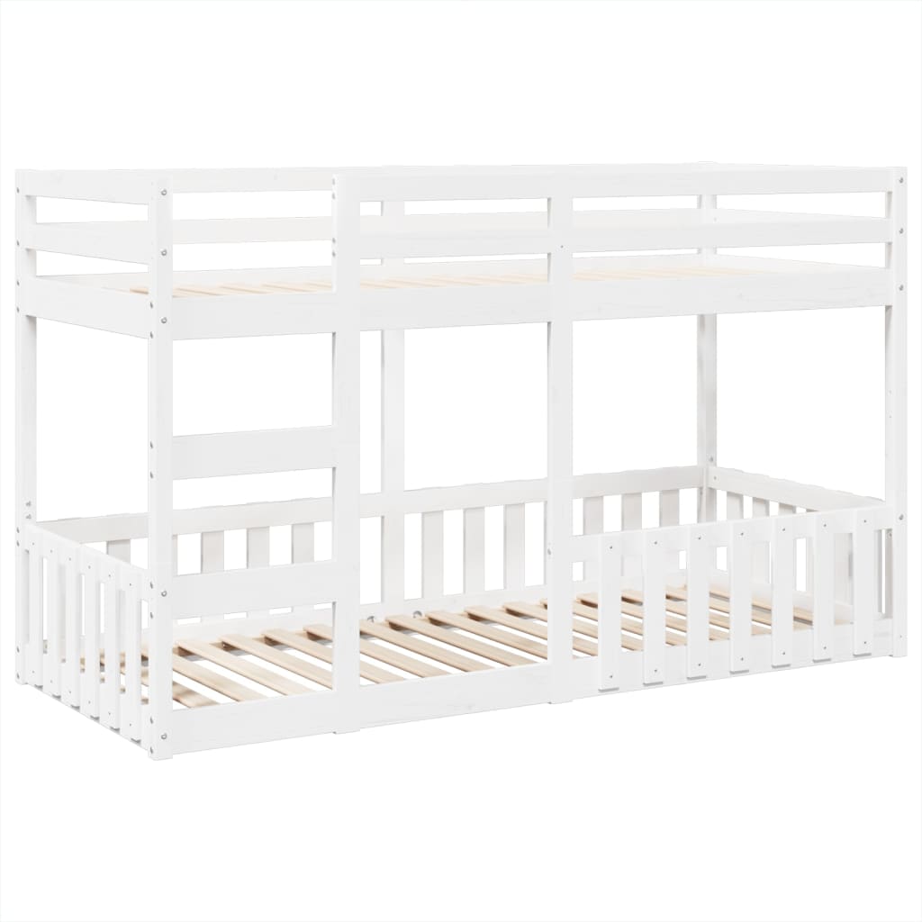 Letto a Castello Bianco 90x200 cm in Legno Massello di Pino | homemem39