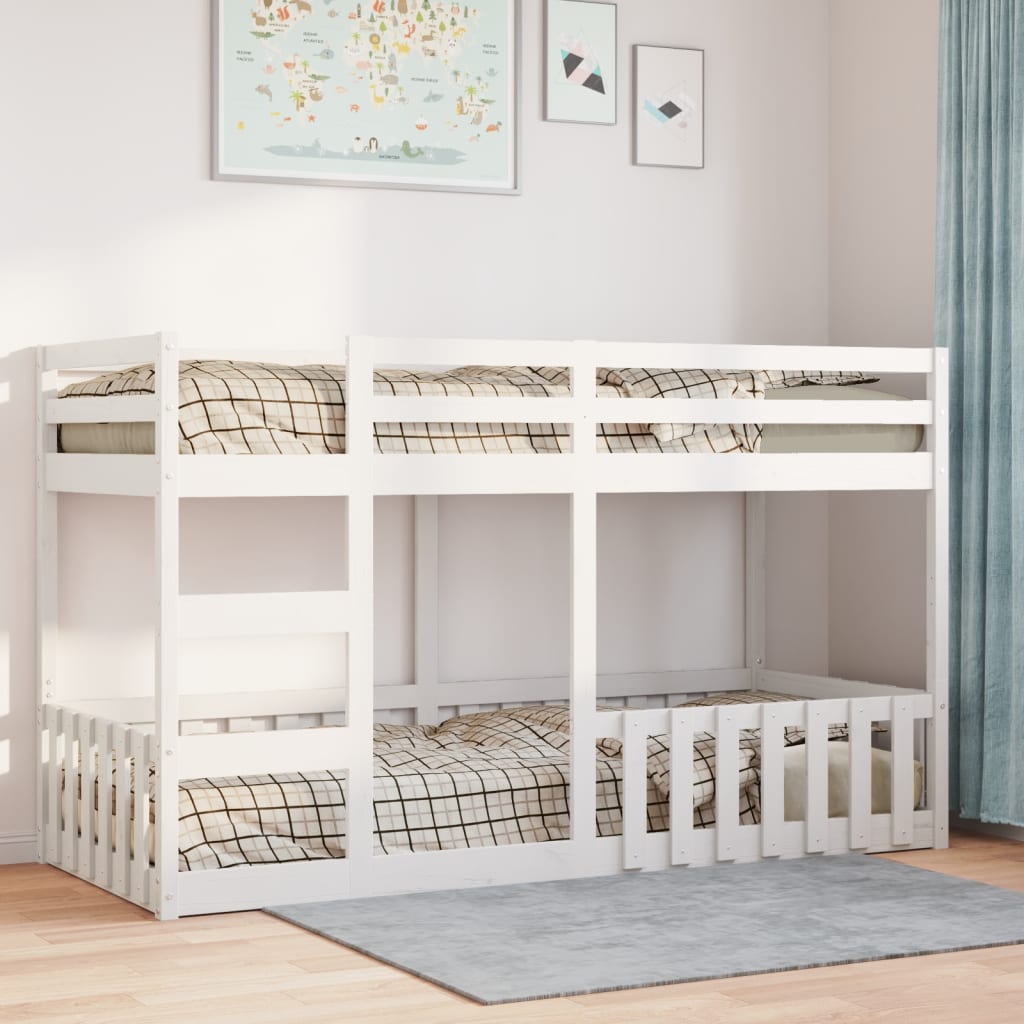 Letto a Castello Bianco 90x200 cm in Legno Massello di Pino | homemem39