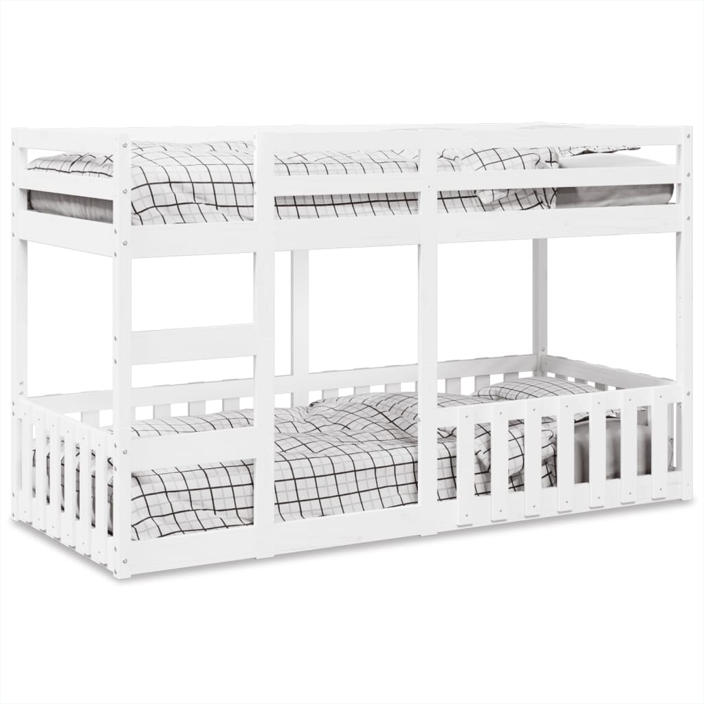 Letto a Castello Bianco 90x200 cm in Legno Massello di Pino | homemem39