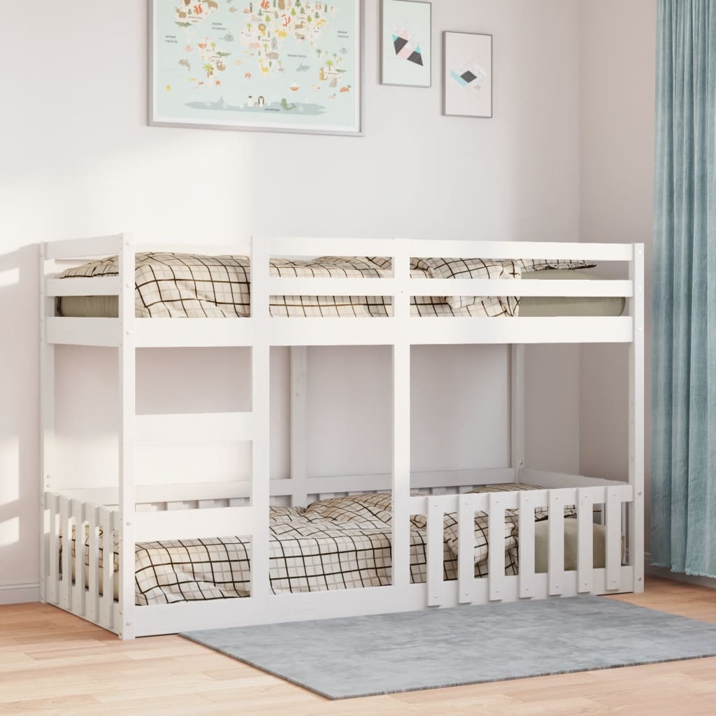 Letto a Castello Bianco 90x190 cm in Legno Massello di Pino | homemem39