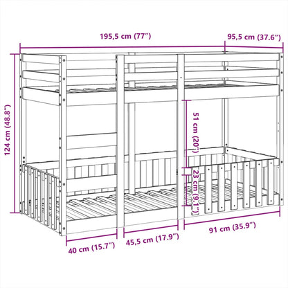 Letto a Castello Bianco 90x190 cm in Legno Massello di Pino | homemem39