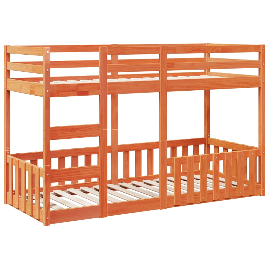 Letto a Castello Marrone Cera 75x190 cm in Legno di Pino - homemem39