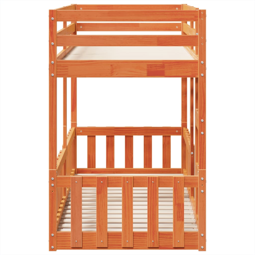 Letto a Castello Marrone Cera 75x190 cm in Legno di Pino - homemem39