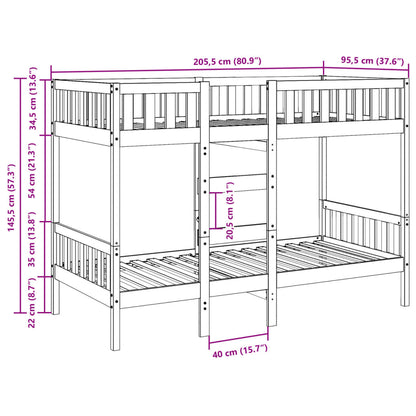 Letto a Castello Marrone Cera 90x200 cm in Legno di Pino | homemem39