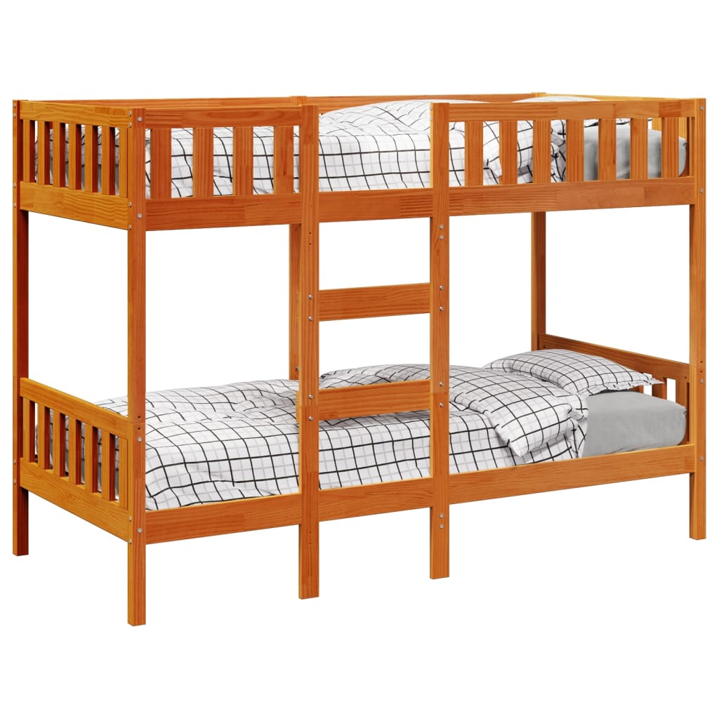 Letto a Castello Marrone Cera 90x190 cm in Legno di Pino