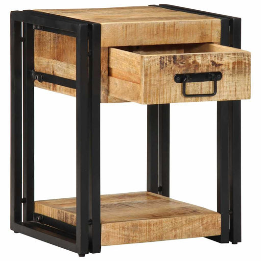 Comodino 40x35x50 cm in Legno Grezzo Massello di Mango