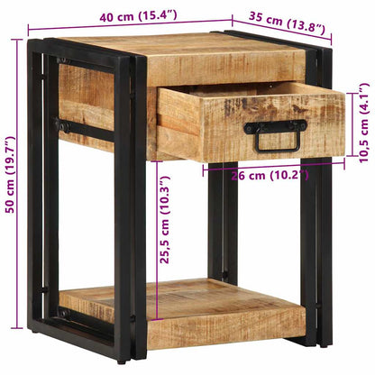Comodino 40x35x50 cm in Legno Grezzo Massello di Mango
