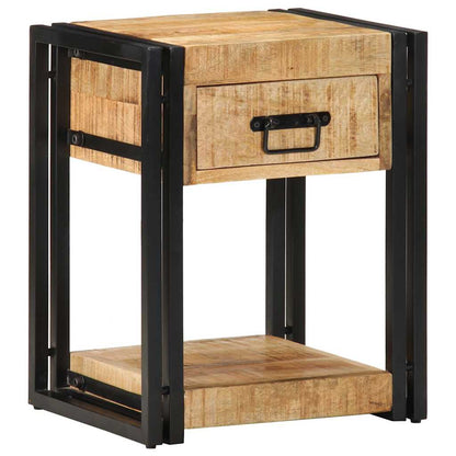 Comodino 40x35x50 cm in Legno Grezzo Massello di Mango