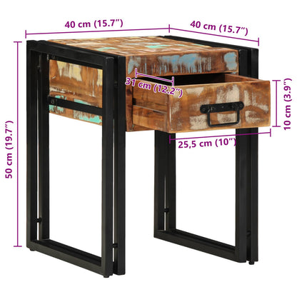 Tavolino con cassetto 40 x 40 x 50 cm Legno Recuperato Massello