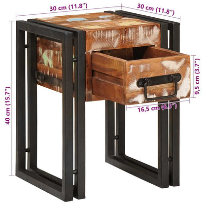 Tavolino 30 x 30 x 40 cm Legno massiccio recuperato e metallo