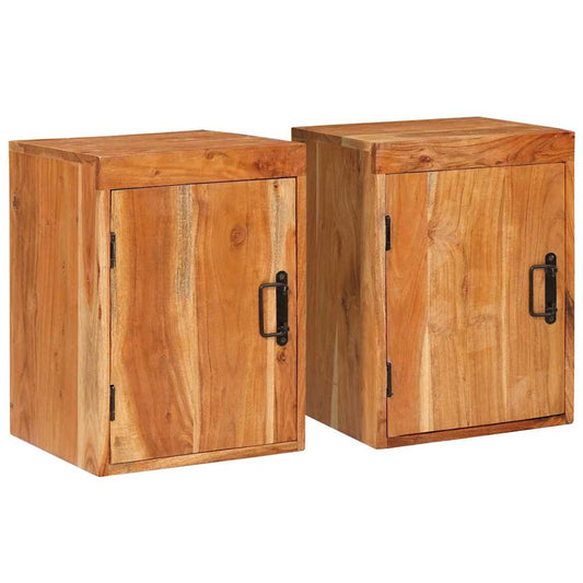 Comodino 2 pcs Marrone 35 x 33 x 48 cm Legno Massello di Acacia