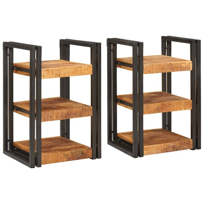 Comodino 2 pcs Marrone e nero Legno di mango massello