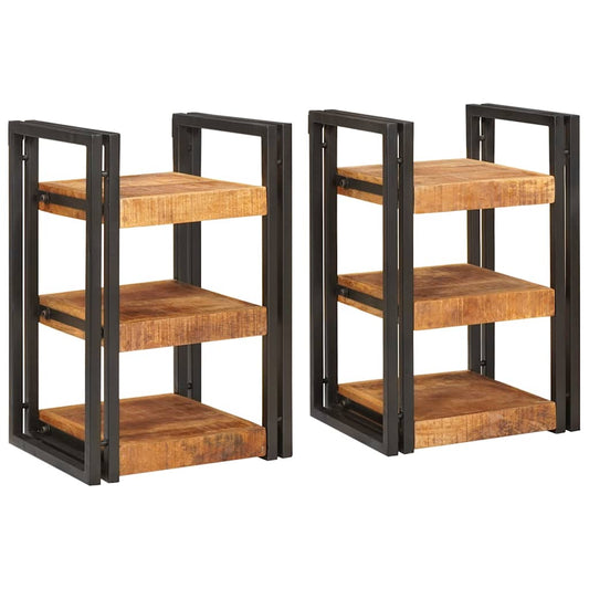 Comodino 2 pcs Marrone e nero Legno di mango massello