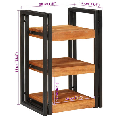 Comodino Marrone e nero Legno Massello di Acacia