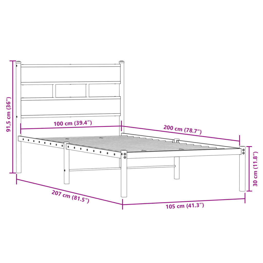 Giroletto senza Materaso in Metallo Rovere Fumo 100x200 cm | homemem39
