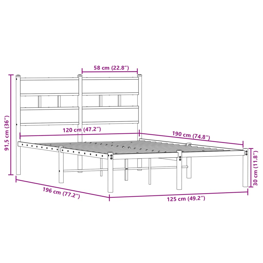 Giroletto senza Materaso in Metallo Rovere Fumo 120x190 cm | homemem39