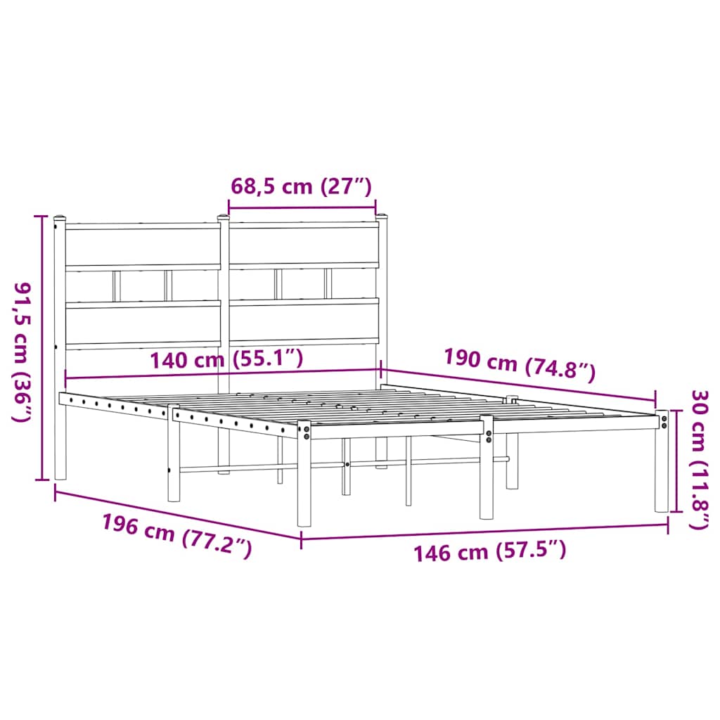 Giroletto senza Materaso in Metallo Rovere Fumo 140x190 cm | homemem39