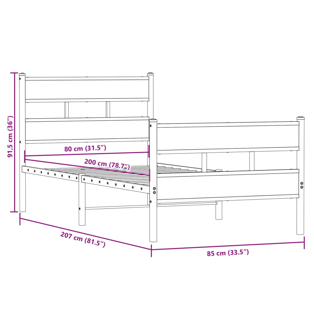Giroletto senza Materaso in Metallo Rovere Fumo 80x200 cm | homemem39