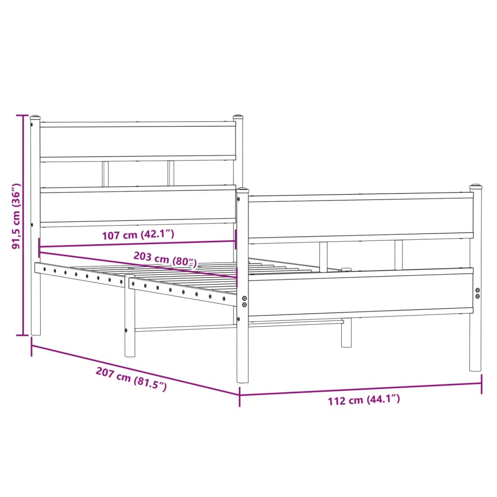 Giroletto senza Materaso in Metallo Rovere Sonoma 107x203 cm | homemem39