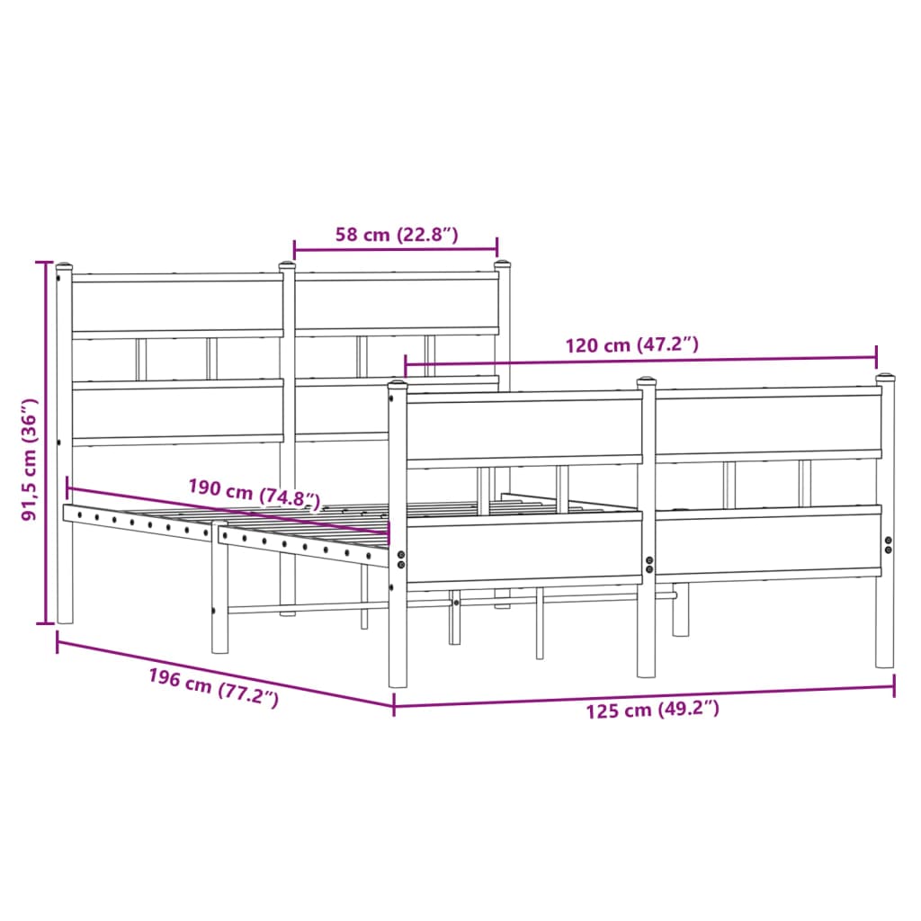 Giroletto senza Materaso in Metallo Rovere Sonoma 120x190 cm | homemem39