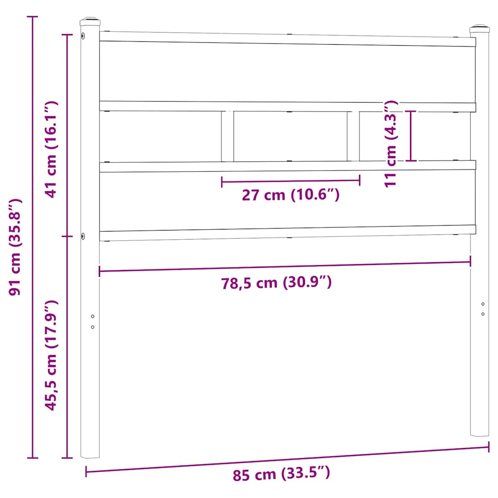 Testiera di Ricambio Rovere Sonoma 80 cm in Ferro e Legno Multistrato | homemem39