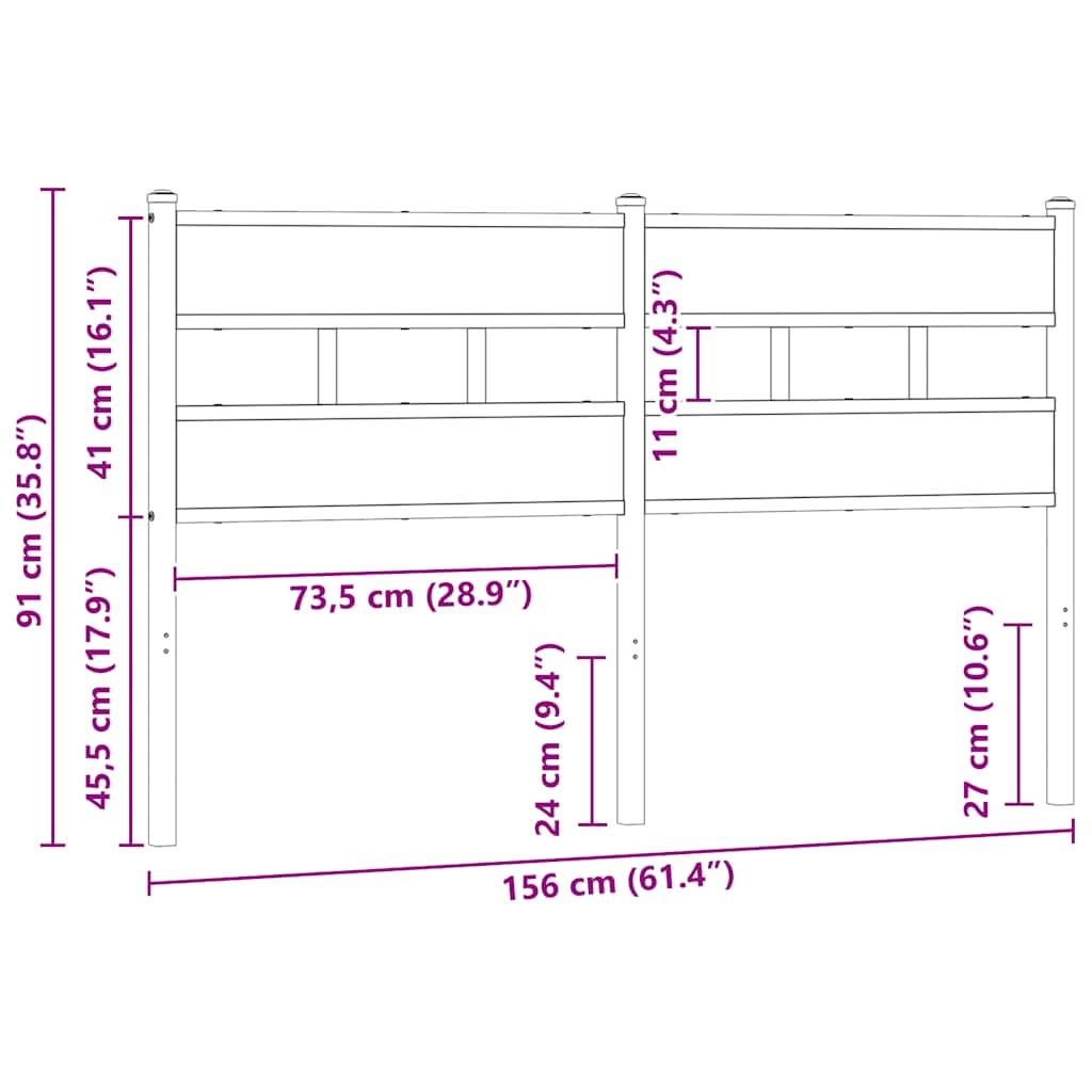 Testiera di Ricambio Rovere Sonoma 150 cm in Ferro e Legno Multistrato | homemem39