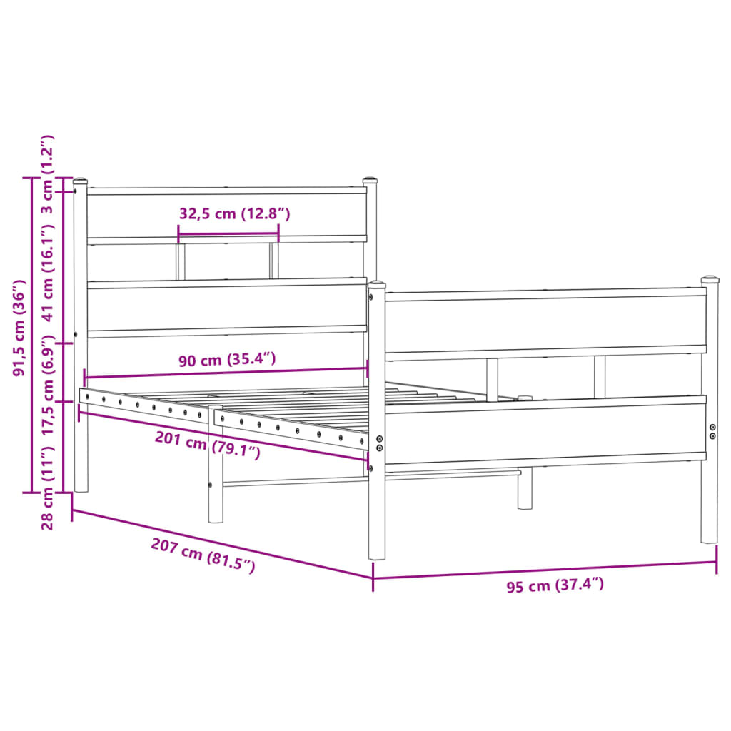 Giroletto senza Materasso con Testiera e Pediera 90x200 cm | homemem39