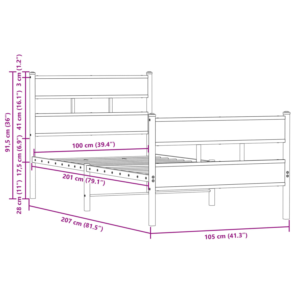 Giroletto senza Materasso con Testiera e Pediera 100x200 cm | homemem39