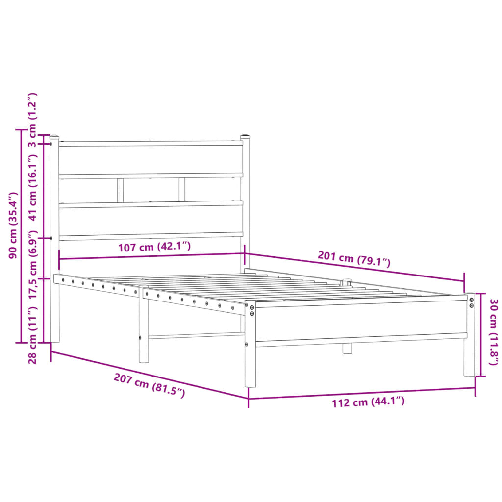 Giroletto senza Materasso con Testiera Rovere Sonoma 107x203cm | homemem39