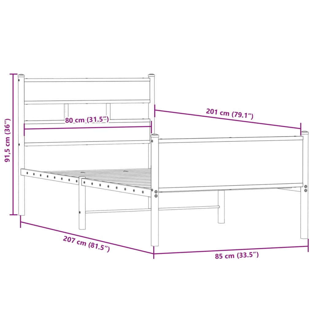 Giroletto senza Materasso Rovere Fumo 80x200 cm in Truciolato | homemem39