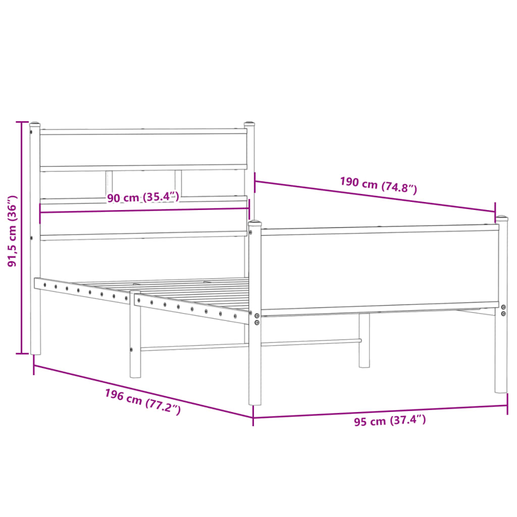 Giroletto senza Materasso Rovere Fumo 90x190 cm in Truciolato | homemem39
