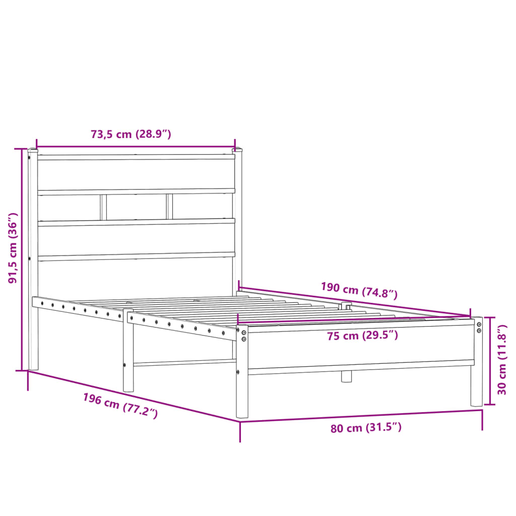 Giroletto senza Materasso Rovere Sonoma 75x190 cm in Truciolato | homemem39
