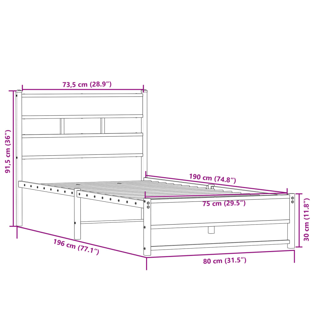 Giroletto senza Materaso in Metallo Rovere Sonoma 75x190 cm | homemem39