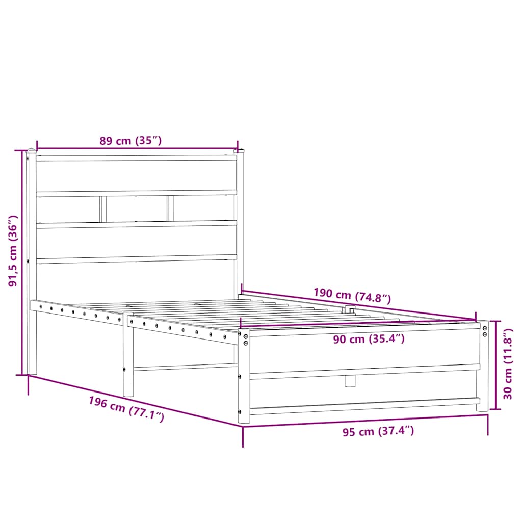 Giroletto senza Materaso in Metallo Rovere Sonoma 90x190 cm | homemem39