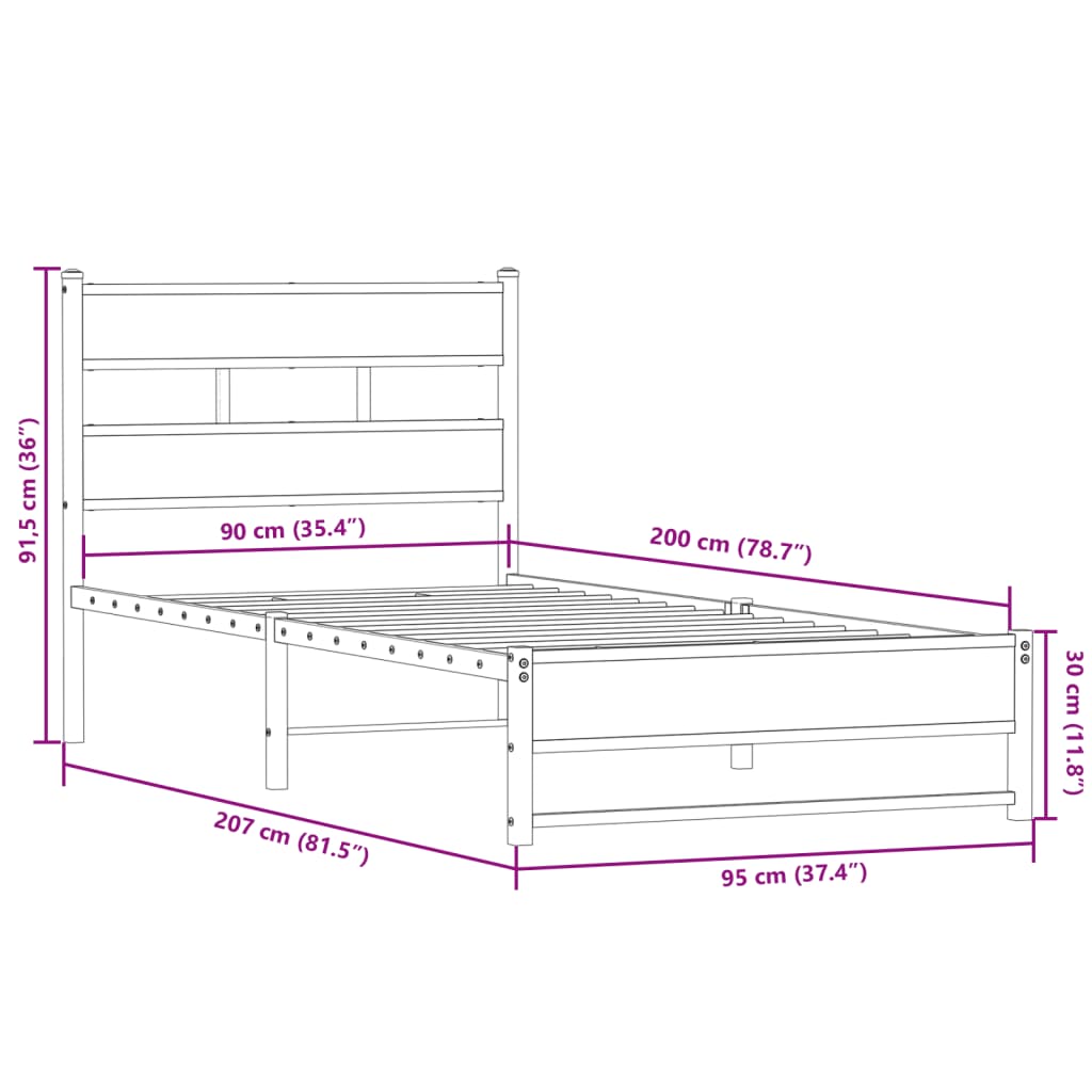 Giroletto senza Materaso in Metallo Rovere Sonoma 90x200 cm | homemem39