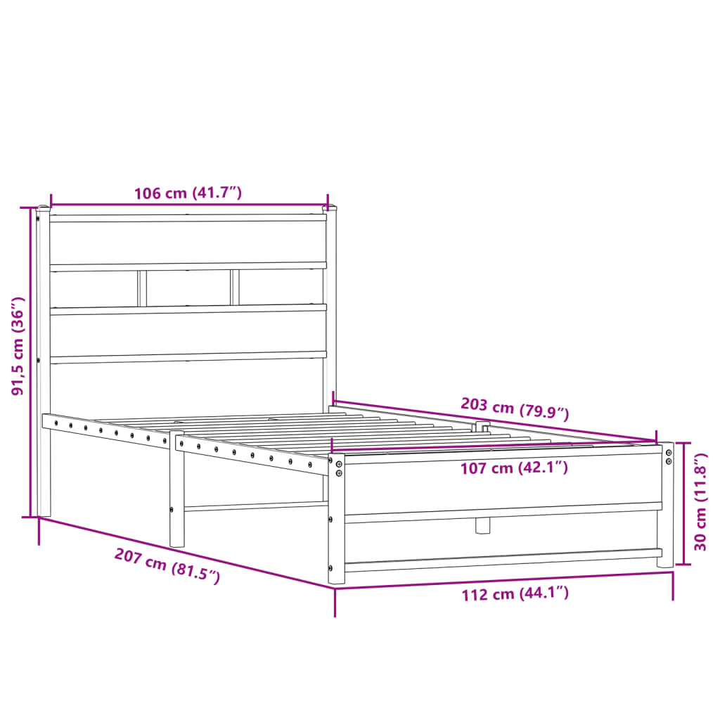 Giroletto senza Materaso in Metallo Rovere Sonoma 107x203 cm | homemem39