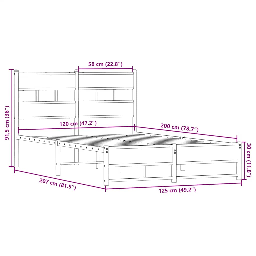 Giroletto senza Materaso in Metallo Rovere Sonoma 120x200 cm | homemem39