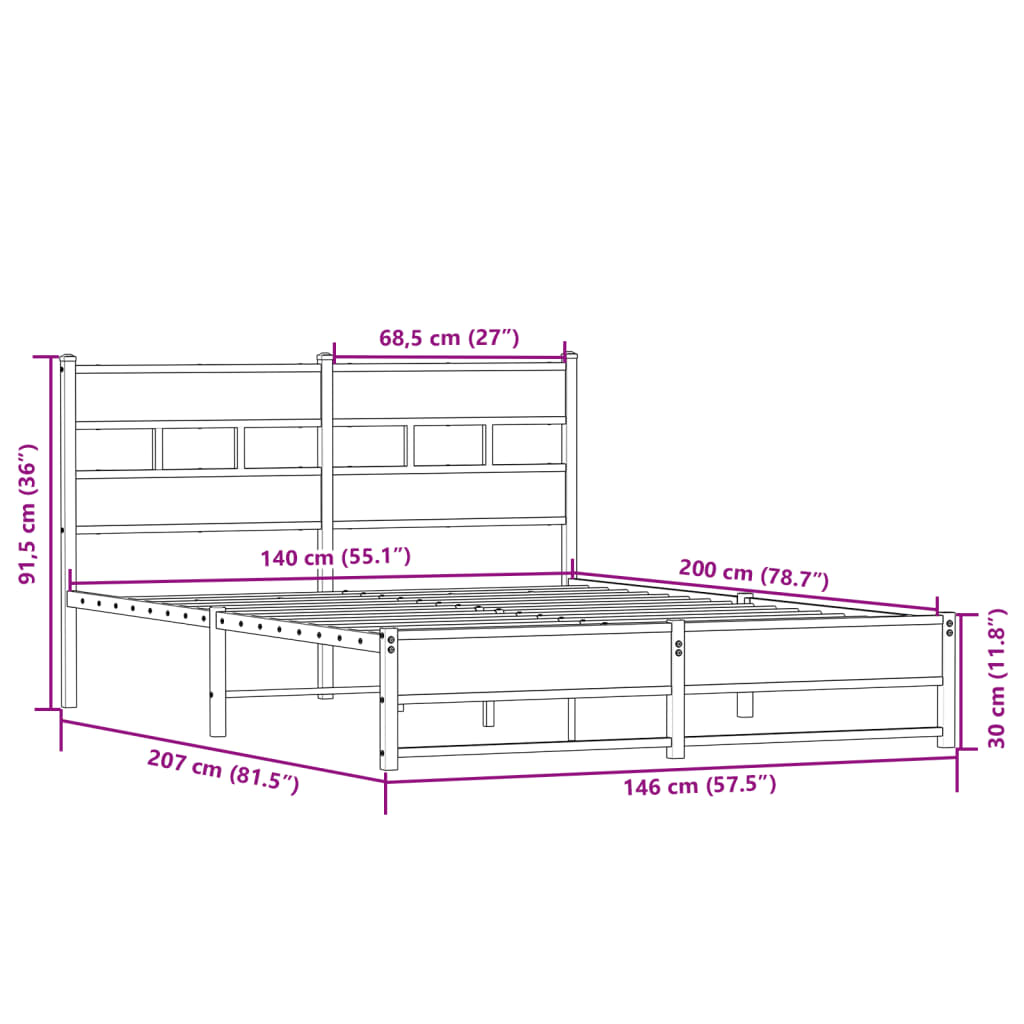 Giroletto senza Materaso in Metallo Rovere Sonoma 140x200 cm | homemem39