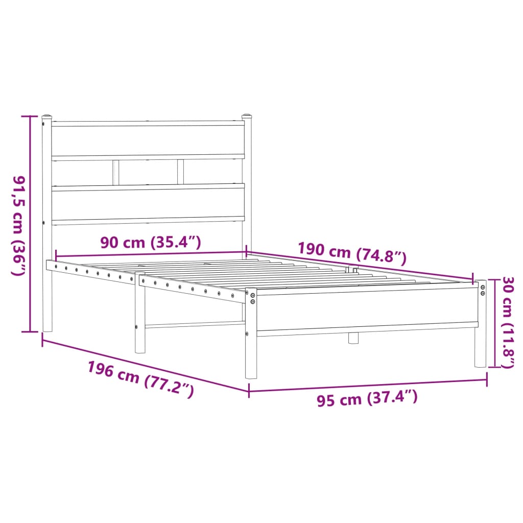 Giroletto senza Materasso Rovere Marrone 90x190cm in Truciolato | homemem39
