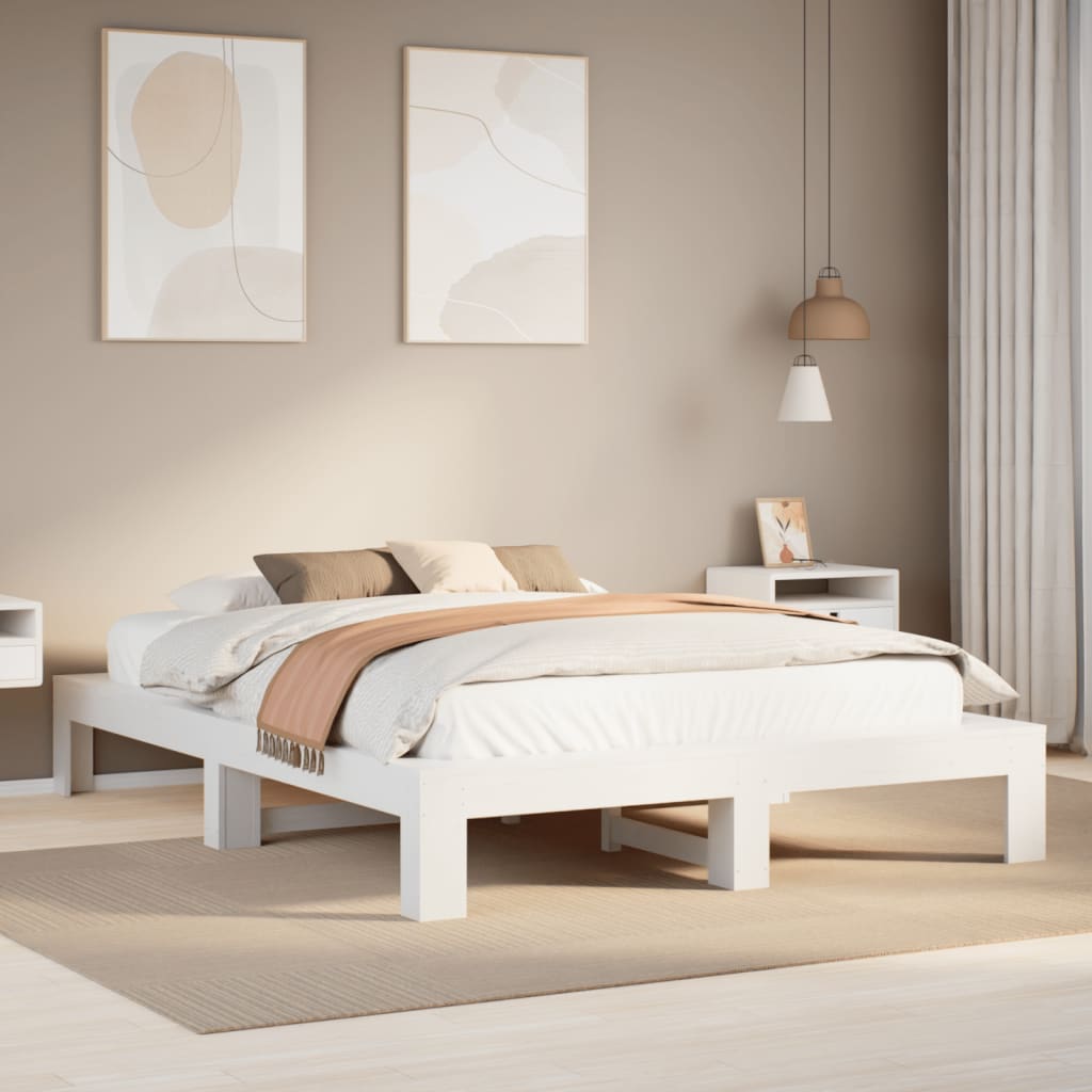 Letto senza Materasso Bianco 150x200 cm Legno Massello di Pino | homemem39