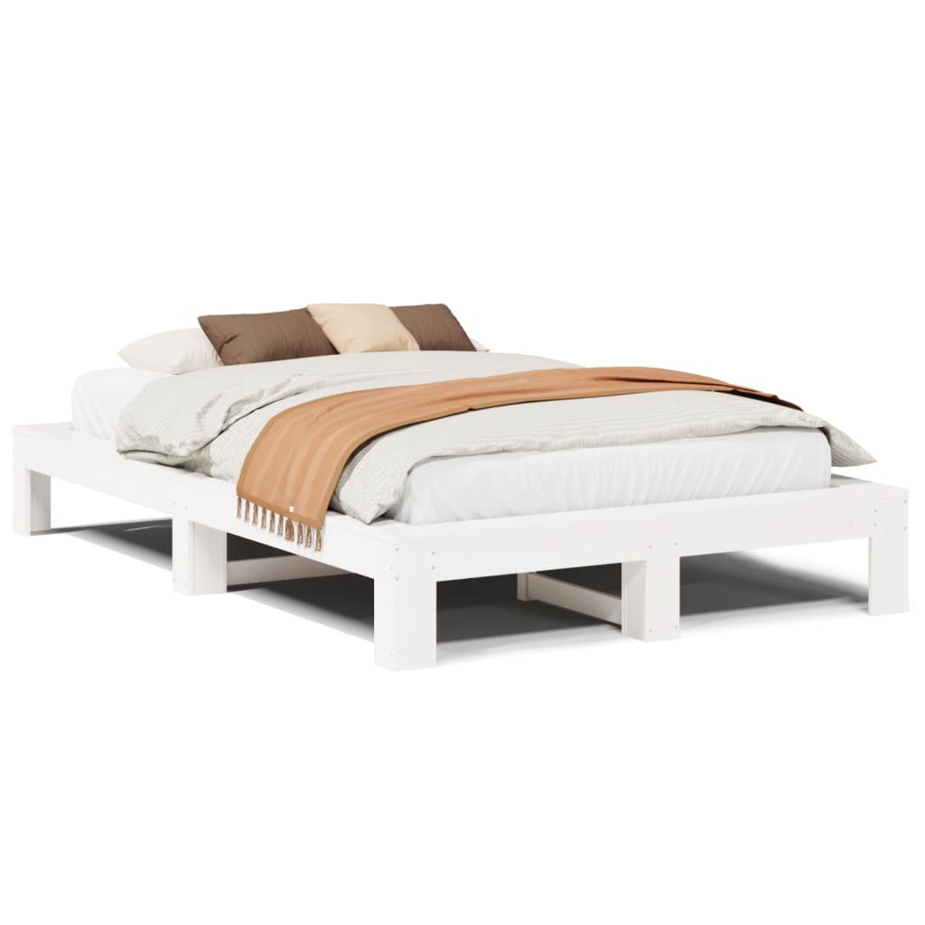 Letto senza Materasso Bianco 135x190 cm Legno Massello di Pino