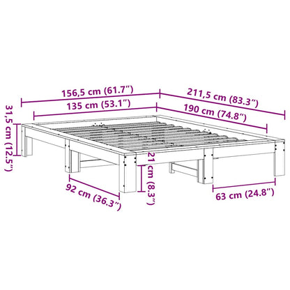 Letto senza Materasso Bianco 135x190 cm Legno Massello di Pino