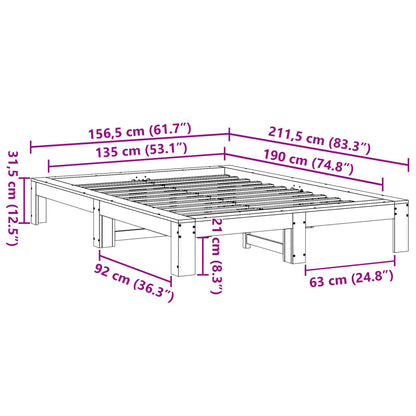 Letto senza Materasso Marrone Cera 135x190 cm in Legno di Pino | homemem39