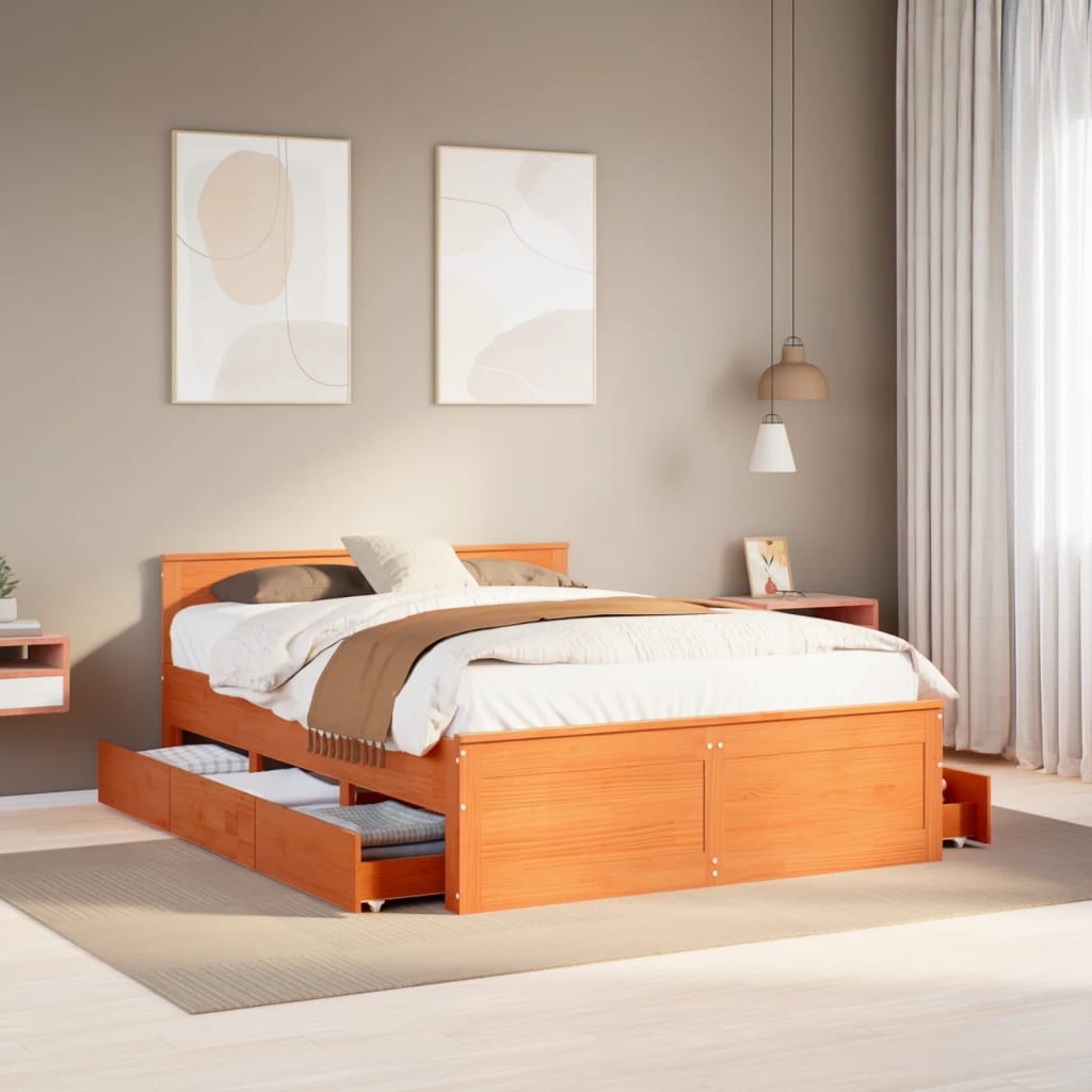 Giroletto senza Materasso con Testata Marrone Cera 140x200 Pino | homemem39