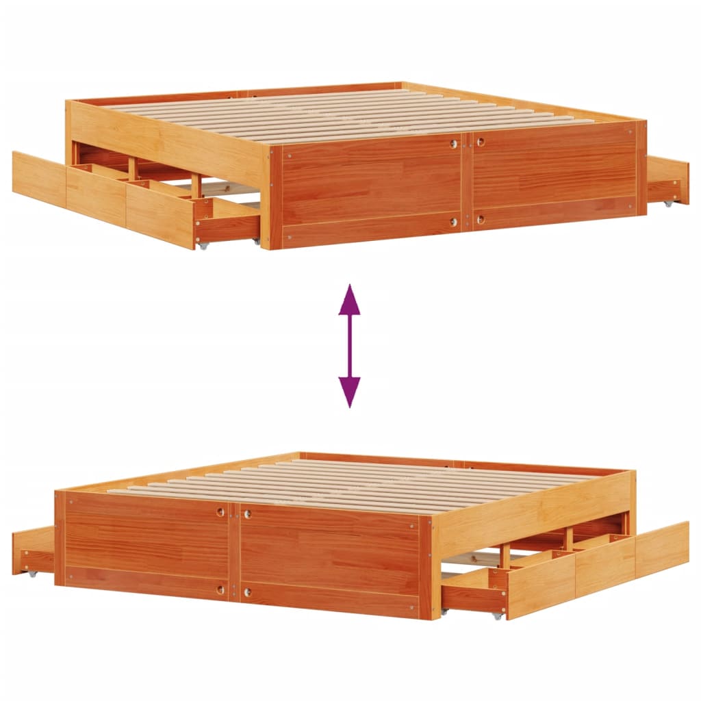 Giroletto senza Materasso con Cassetti Marrone Cera 180x200Pino - homemem39