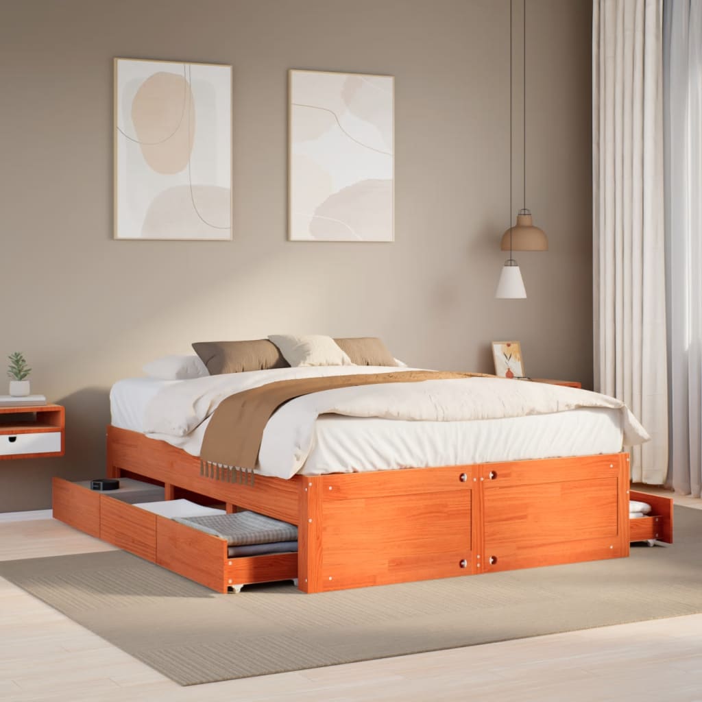 Giroletto senza Materasso con Cassetti Marrone Cera 140x190 cm | homemem39