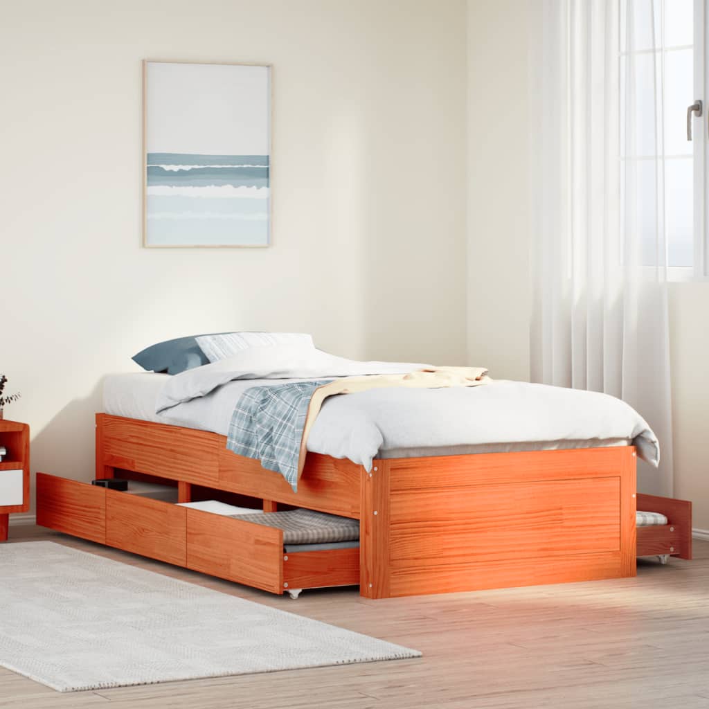 Giroletto senza Materasso con Cassetti Marrone Cera 90x190 cm | homemem39