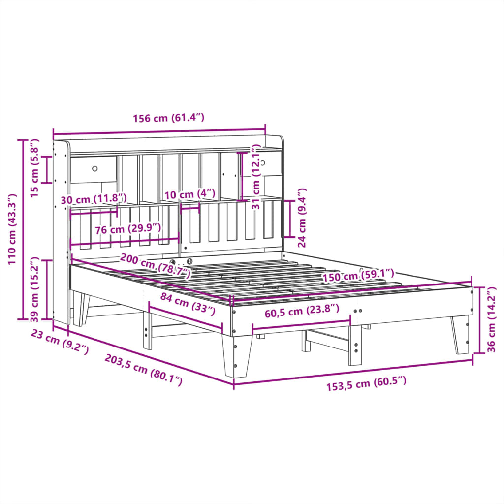 Letto senza Materasso Bianco 150x200 cm Legno Massello di Pino | homemem39