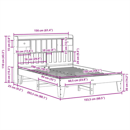 Letto senza Materasso Bianco 150x200 cm Legno Massello di Pino | homemem39